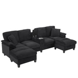 Merax 116.9" Modern U-Shaped Sofa Sectional Sofa Corduroy Upholstered Sofa Couch with Storage Ottomans, Cup Holders and USB Ports for Living Room, Black Merax