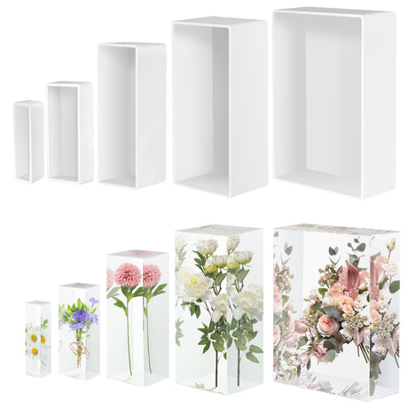 Large Resin Molds, Rectangle Silicone Molds for Epoxy Resin, 5 PCS Cuboid Resin Moulds with Wooden Support, Deep Casting Molds for Preserving Flowers, Insect Specimens, DIY Gifts, Furniture Decoration KISREL