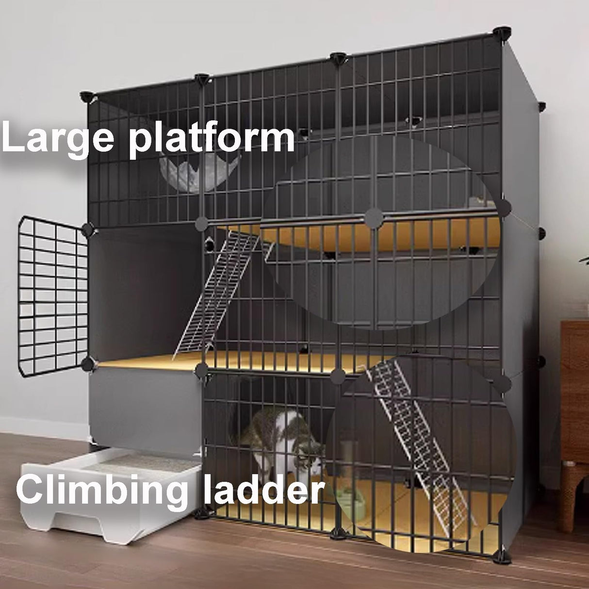 GUQASDV Black Cat Cage, Catio Indoor Cat Enclosure, Enclosed Cat Playpen, Cat House with Enclosed Litter Box Quick Assembly for Ferret, Chinchilla, Small Animals(75x49x111cm) GUQASDV