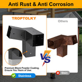 Heavy Duty 15°Slanted Roof Wall Mount 4x4 Pergola Bracket Kit,TROPTOLKY Angled 4x4 Wood Post Bracket,DIY Pergola Gazebo Kit 3-Way(6PCS) TROPTOLKY