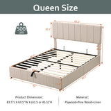 Merax Gas Lift Up Storage Platform Bed, Upholstered Bed Frame with Hydraulic Storage System and Wooden Slat Support, Queen Size, Beige Merax