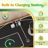 WLIVE Black TV Stand for 55, 60, 65 inch TV, Entertainment Center with LED Lights & Charging Station, TV Media Console Table with 15 Fabric Drawers and Open Shelves for Living Room, Hallway, Wood Topm WLIVE