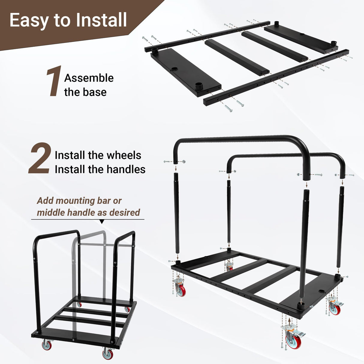 Eastrexon Folding Table Cart, Heavy Duty Table Dolly w/ 5" PU Swivel Wheels, Drywall Dolly Cart w/ 1800 LBS & 10 Table Capacity for Party Events, Hotel, Factory, Warehouse, (45.6" L x 29" W x 39" H) Eastrexon