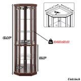 TRJQBCC 69" H Lighted Corner Display Cabinet, Curio Corner Glass Cabinet w/Adjustable Shelves & Glass Door, 5-Tier Wooden Storage Display Case w/Mirrored Back Pane for Living Room(Dark Cherry) TRJQBCC