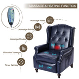 PALLOME Wingback Recliner Chair with Massage and Heat PU Leather Push Back Arm Chair, Recliner Chair for Living Room Bedroom Home Theater (1,Navy Blue) PALLOME