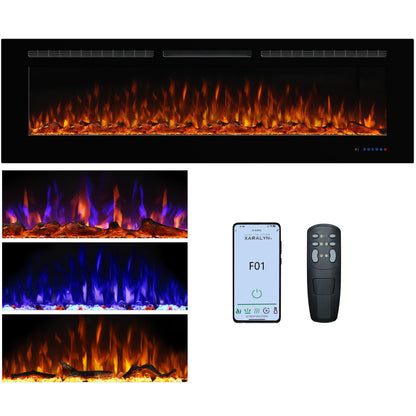 Dreamflame Smart Electric Fireplace 72inch, Recessed& Wall-Mounted Fireplace Inserts, Multicolor Flame w/5 Dimmer, WiFi Control Thermostat&Timer, Low Noise& Hardwire Connect, 1500W, Black