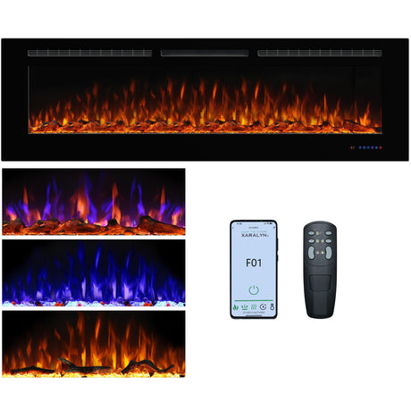 Dreamflame Smart Electric Fireplace 72inch, Recessed& Wall-Mounted Fireplace Inserts, Multicolor Flame w/5 Dimmer, WiFi Control Thermostat&Timer, Low Noise& Hardwire Connect, 1500W, Black Dreamflame