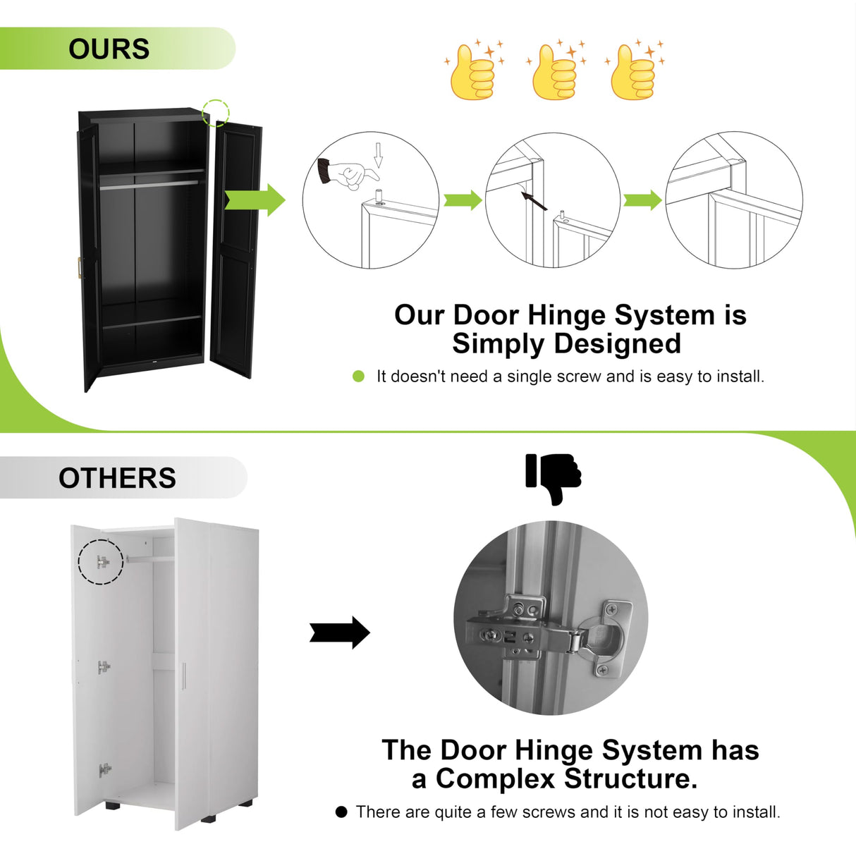 UNICOLY Armoire Wardrobe Closet with Doors, 71'' Wardrobe Cabinet with Hanging Rod, Metal Closet with 2 Adjustable Shelves for Bedroom School, Employee, Gym, Armarios De Ropa para Dormitorio, Black UNICOLY