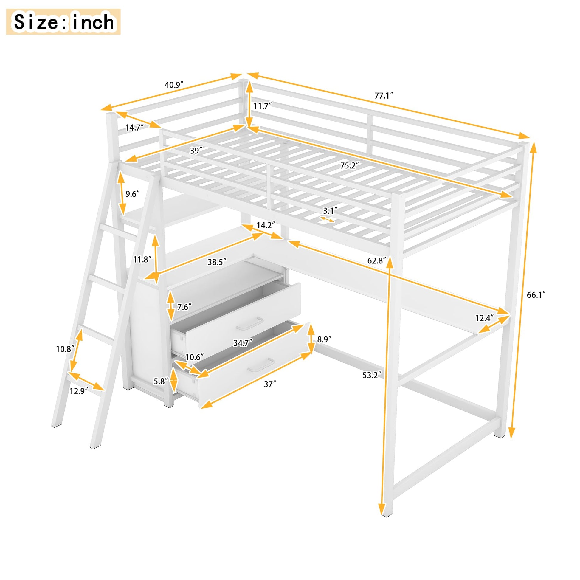 Bellemave Twin Loft Bed with Desk and Storage Drawers in White, Perfect for Kids and Teens - WoodArtSupply