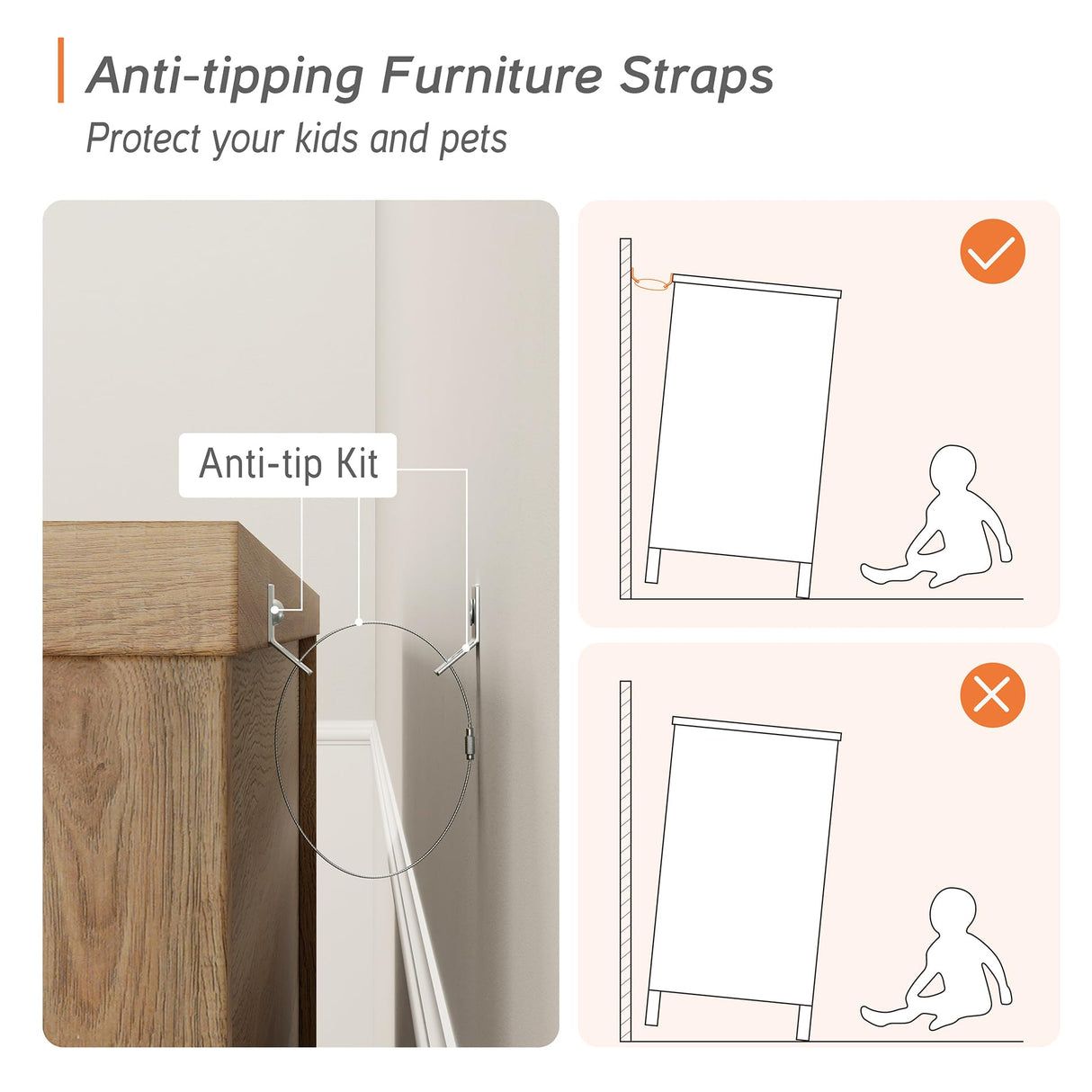 WAMPAT Dresser for Bedroom with 8 Drawers and 2 Storages, Nightstands with Charging Station for Living Room, Oak Kids Dressers with Wide 3 Chest of Drawers, for Nursery, Hallway WAMPAT