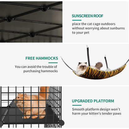 YITAHOME Cat Cage Indoor Large with Storage Cube DIY Outdoor Catio Cat Enclosures Metal Cat Playpen with Hammock Platforms for 1-4 Cats 5 Tiers Cat Kennel - WoodArtSupply