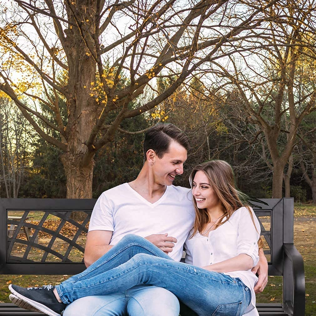 LLLstore Outdoor Bench, Metal Garden Bench with Armrests, Sturdy Steel Frame, 480lb Bearing Capacity, 45.5"L x 21.7"D x 30"H, Black FOXCUP