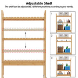 HITOMEN 3-Tier Bamboo Over The Toilet Storage Cabinet with Adjustable Shelves and Hooks HITOMEN