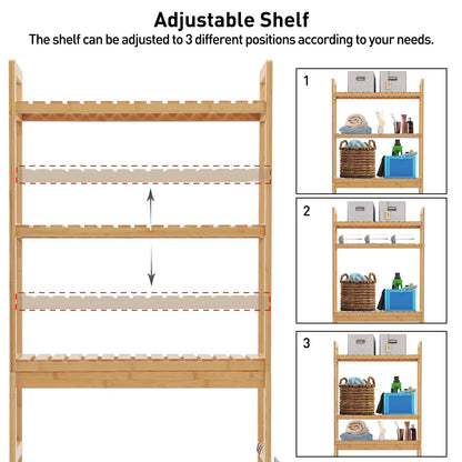 HITOMEN 3-Tier Bamboo Over The Toilet Storage Cabinet with Adjustable Shelves and Hooks - WoodArtSupply