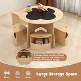 INFANS Toddler Table and Chair Set with 4 Storage Stools, Wooden Flower Shaped Nesting Table with Blackboard Drawers, Children Multi-Activity Table for Art Crafts Draw Read Boys Girls 3+ (Natural) INFANS