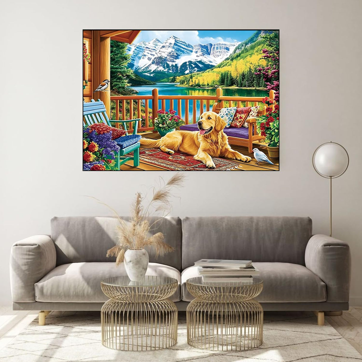 CHWGLFGG 5D Diamond Art Kits for Adults Beginners, Dog Mountain Diamond Painting Kits, DIY Full Round Drill Paint by Diamonds Dot Gem Art for Adults, Home Wall Decor 12x16 Inch CHWGLFGG