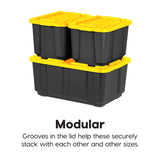 IRIS USA 27 Gallon Heavy Duty Truck Bed Toolbox Storage Tote Bins with Lids, 2 Pack - Made in USA, Tough Snap On Lockable Lid Stackable Industrial Tubs, Garage Organization Reusable Box - Black/Yellow Iris Ohyama