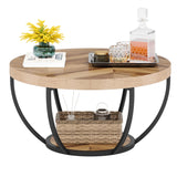 Tribesigns Round Coffee Table, Modern 2-Tier Center Table with Storage Open Shelves, Wooden Circle Coffee Table Sofa Side Table with Metal Legs for Living Room, Wooden Grain and Black Tribesigns