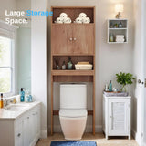 Tydaris Over The Toilet Storage Cabinet - Wood Over Toilet Bathroom Cabinet with Adjustable Shelf and Double Doors, Bathroom Space Saver Organizer, Taller Free Standing Toilet Rack, Brown Tydaris