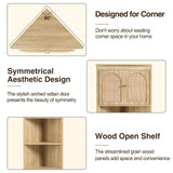 FiveWillowise 67''H Tall Corner Cabinet with Handmade Rattan Door, Rattan Storage Cabinet with Adjustable Shelves, Corner Bookshelf Space Saver for Barthroom, Kitchen, Natural FiveWillowise