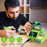 Soldering Station, 100W Digital Display Soldering Iron Station Kit with 2 Helping Hands, 356°F - 896°F, Auto Sleep, °C/°F Conversion, Solder Wire, Tips, Stand, Pump, Tweezers, Tip Cleaner, Green Crtsweker