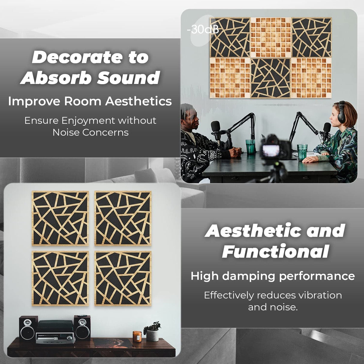 Arrowzoom 4 Diffuse PRO Acoustic Wooden Panel Absorb Sound Recording Studio High-Density Noise Reduction Fire Retardant Euroclass E NRC 0.64 up to 5000Hz Scattering Range 12 X 12 X 2 IN SD1247 Arrowzoom