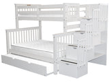 Bedz King Stairway Bunk Beds Twin over Full with 4 Drawers in the Steps and a Twin Trundle, White Bedz King