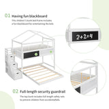 Merax Twin Over Full House Bunk Bed with Storage Staircase & Blackboard, Wood Kids Bunk Bed with Roof and Safety Guardrails, Playhouse Bunk Beds for Kids, Teens, Adults, No Box Spring Required, White Merax