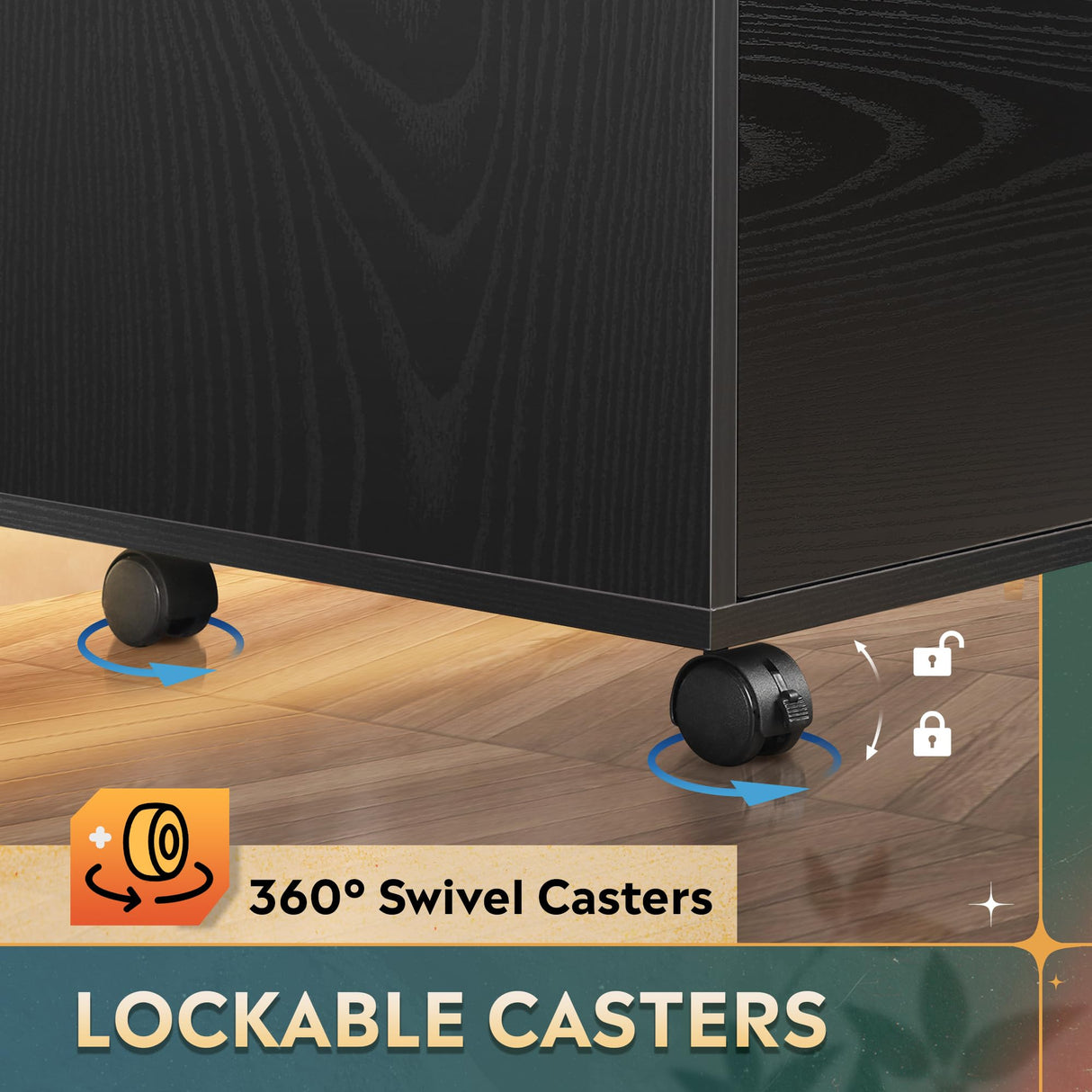 DEVAISE 3-Drawer Wood File Cabinet, Mobile Lateral Filing Cabinet, Printer Stand with Open Storage Shelves for Home Office, Black DEVAISE