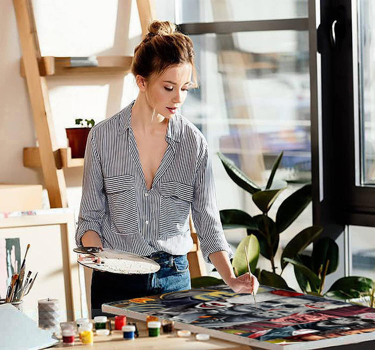 NEGEKFKX Halloween Paint by Numbers Kit for Adults Beginner,Horror Easy Adult Paint by Number Kits on Canvas DIY Painting for Beginners Art by Numbers for Home Wall Decor 16x12 Inch NEGEKFKX