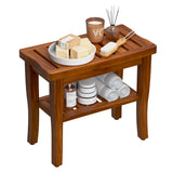 Teak Shower Bench Stool with Storage Shelf, Waterproof Shower Chair Spa Bath Seat, Shower Stool for Inside Shower, Bathroom Bench Seat for Adults Elderly Seniors for Indoor or Outdoor Use oridom