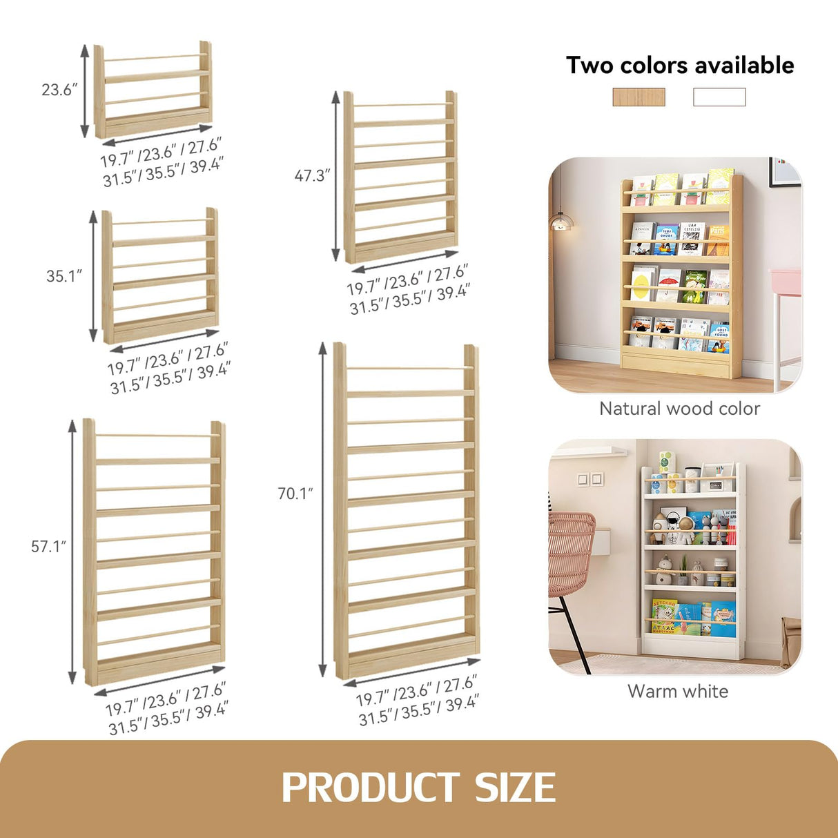 WOOOFA Behind The Door Bookshelf, Behind Door Bookshelf, 6-Tier Book Shelf, Narrow Thin Bookshelf for Kids, Space Saving, Anti-tip, Wall Mounted Book Toy Organizer for Bedroom, Living Room, Office WOOOFA