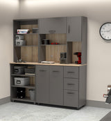 Inval Proforte 2-Piece Garage Storage Cabinet Set with 1 Large Cabinet, 3-Drawer Cabinet, Adjustable Shelves, Dark Gray/Maple Inval