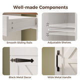 IRONCK Vanity Desk with Mirror and Lights, Farmhouse Makeup Vanity with Charging Station & Vanity Stool, Vanity Table with 3 Large Drawers and 2 Cabinets for Women Girls Bedroom, White IRONCK