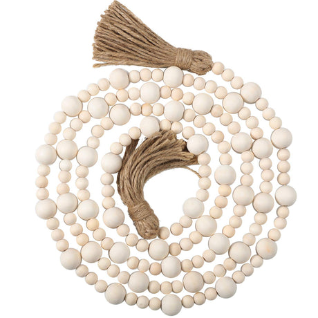 Jetec Wood Beaded Garlands with Tassels Christmas Hanging Ornaments Boho Farmhouse Decor Xmas Rustic Wooden Beads Garland for Christmas Table Wall Hanging Decor(7.9 Feet,Wood Color) Jetec