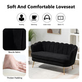 Anwick 59" Small Modern Chenille Loveseat Sofa, 2-Seater Sofa with Gold Metal Legs, Small Couch with Flower Shaped Back for Living Room Bedroom Office (Black) Anwick