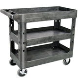 AQNIEGEP 3 Shelf Utility Cart Heavy Duty Rolling Cart with Brake Wheels Storage Service Cart w/Deep Shelves for Warehouse Workshop Cleaning Office Restaurant Commercial Moving 600lbs Capacity Black AQNIEGEP
