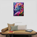 Fantasy Animal Dragon Diamond Painting DIY 5D, Numbering Kit, Tropical Pink Flowers Crystal Rhinestone Diamond Paintwork Mythical Wildlife Pictures Artwork Home Decor Adults Gift(12''Wx 16''H) TUMOVO