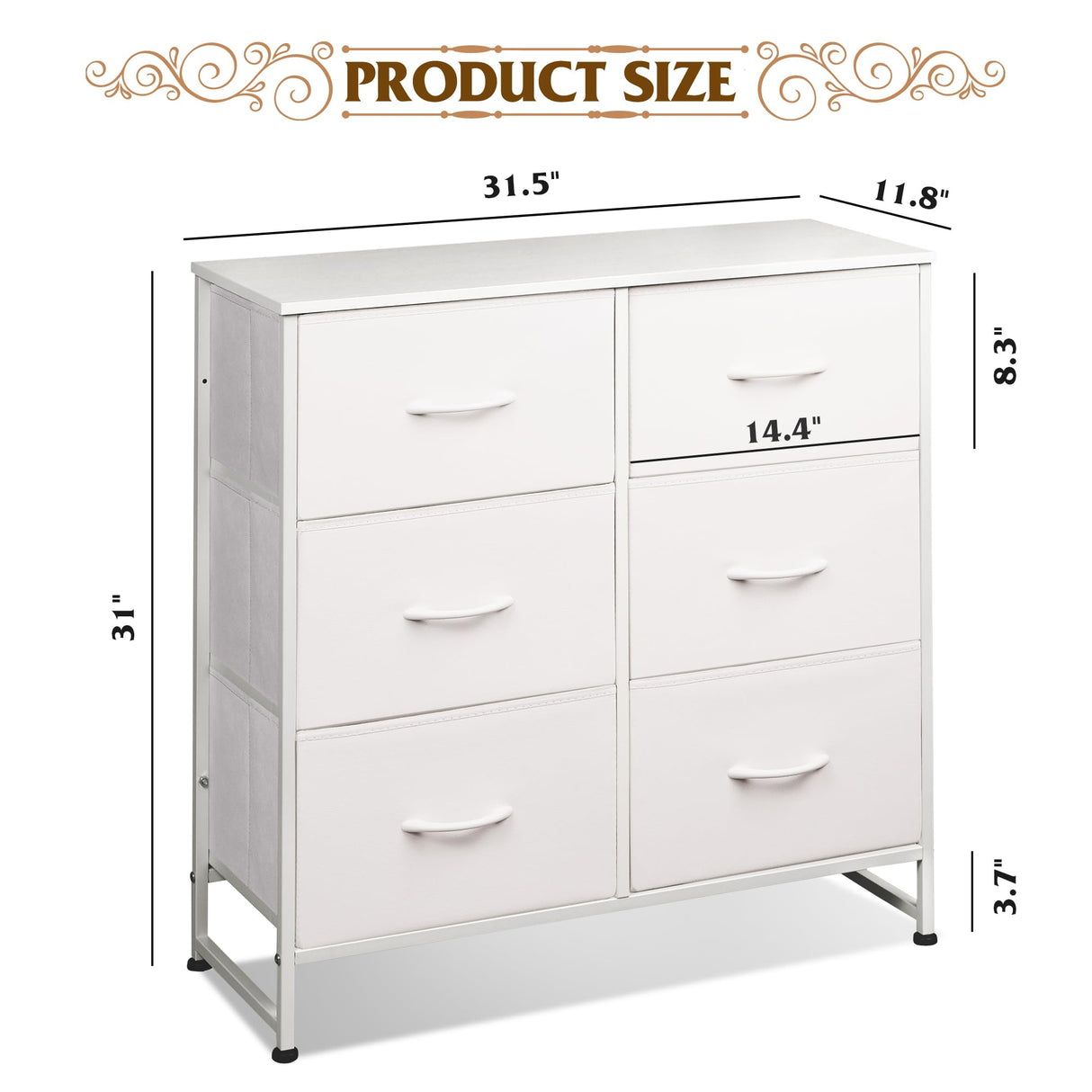 WLIVE White Dresser for Bedroom, 6 Drawer Double Dresser, Fabric Storage Tower with Fabric Bins, Chest of Drawers for Closet, Living Room, Hallway WLIVE