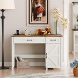Farmhouse 47" Executive Desk, Computer Desk with Drawers and Storage Cabinet, Workstation Computer Desk for Home Office, Study.(White. Vabches