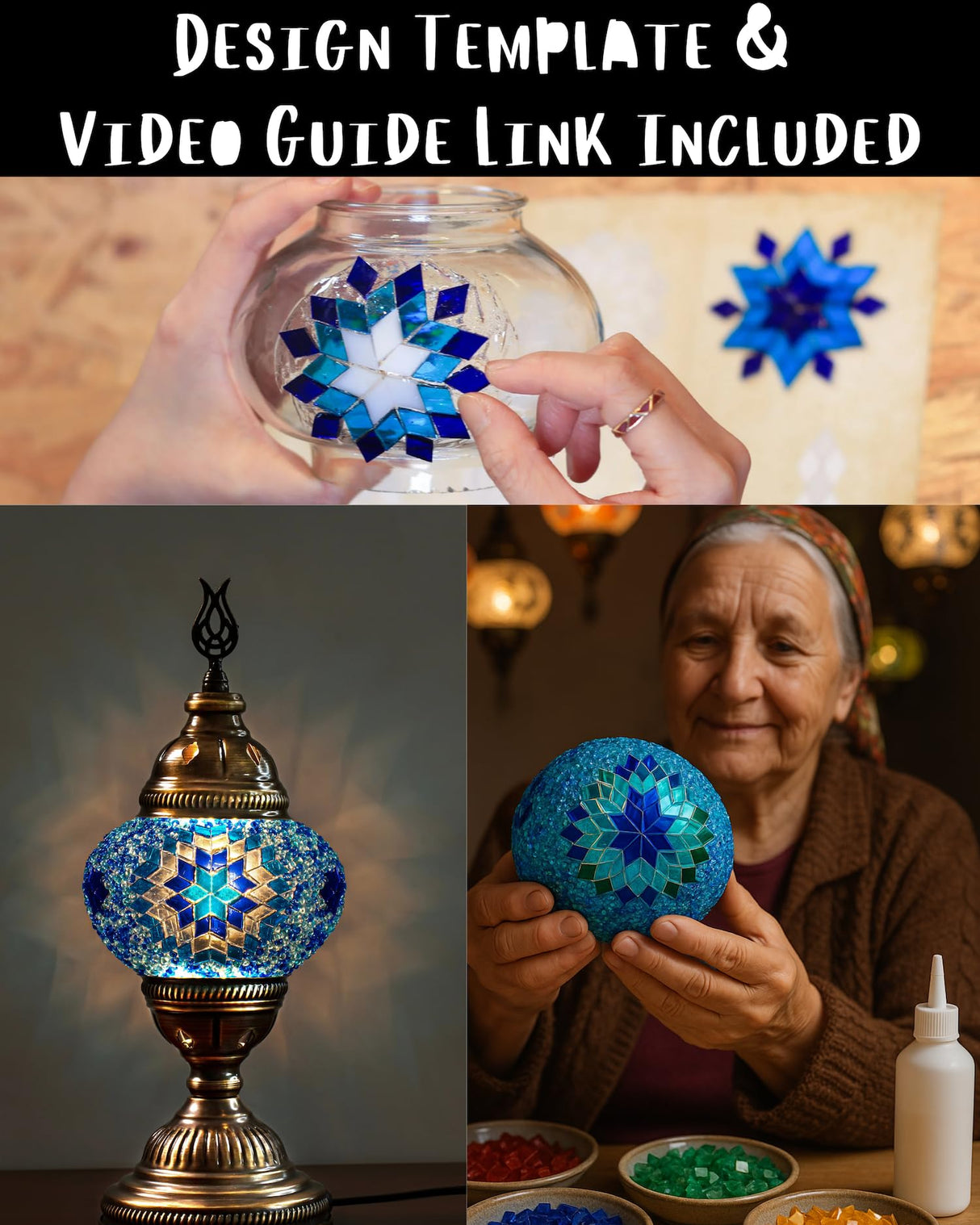 DEMMEX DIY Turkish Mosaic Lamp Making Kit – No Grout Needed – Fun, Easy, No Experience Required – Complete Mosaic Art & Craft Project Kit for Adults & Teens – Make Your Own Table Lamp (Brown&Amber) DEMMEX