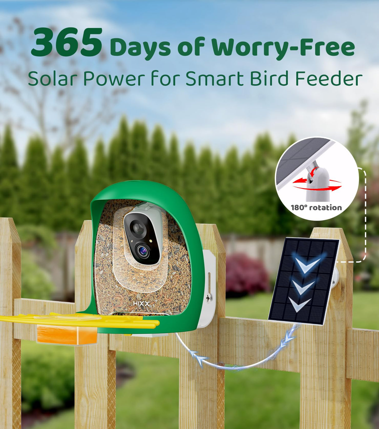 HIXX® Smart Bird Feeder with Camera, Birdwatching Camera with AI Identify Bird Species & Solar Panel, Auto Bird Video Capture & Instant Notifications, Bird Camera Feeder for Bird Lovers, Green HIXX