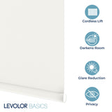 LEVOLOR Basics Cordless Fabric Roller Shade, Easy to Install Blackout Shades for Windows, Neutral White, Fits up to 21” Width and 72” Length, Home Solution for Any Space or Room Decor LEVOLOR