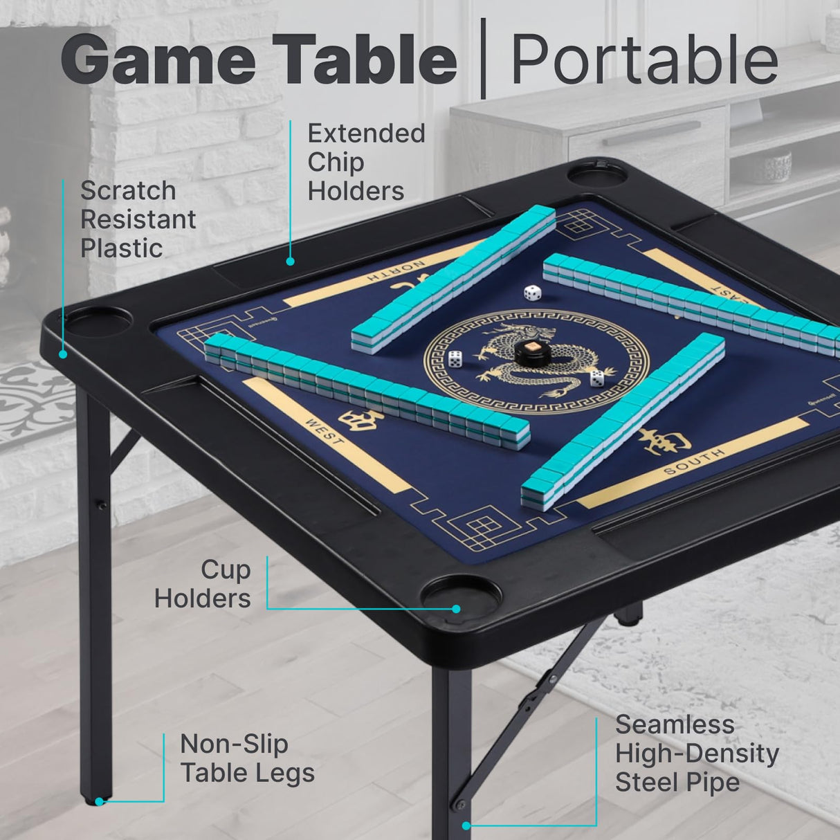 Queensell Folding Game Table with Double Sided Mat, Foldable Board Game Table for Mahjong, Domino, Poker, Puzzle, Card - 35 x 35 x 27 Inches with Storage Bag Queensell