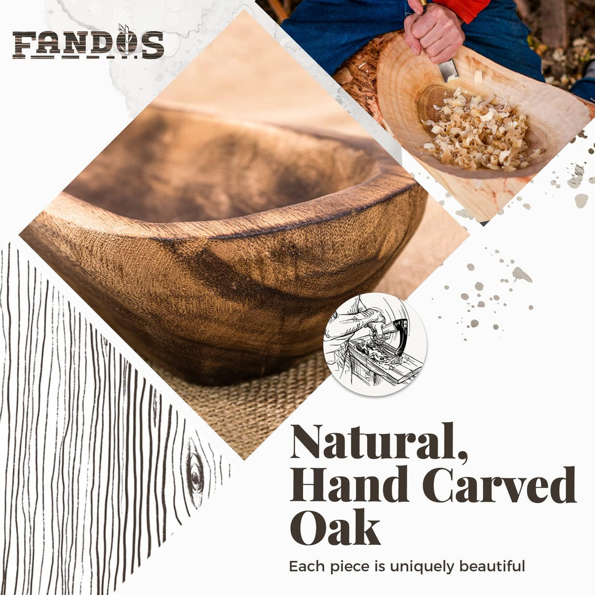 FANDOS Wooden Dough Bowl for Decor -17¾ in Long Dough Bowl Hand Carved Paulownia - Wood Bread Bowl for Decor - Rustic Decorative Long Wooden Bowl for Table Centerpiece FANDOS