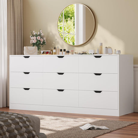 HAUOMS 9 Drawer Dresser for Bedroom, Large Black Chest of Drawers for Bedroom,Long Modern Dressers with Drawers for Living Room, Hallway HAUOMS