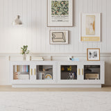 71 Inch TV Stand Modern Entertainment Center with LED Light, Glass Doors and Adjustable Storage Shelves Media Console TV Cabinet for Living Room Bedroom-White wonline