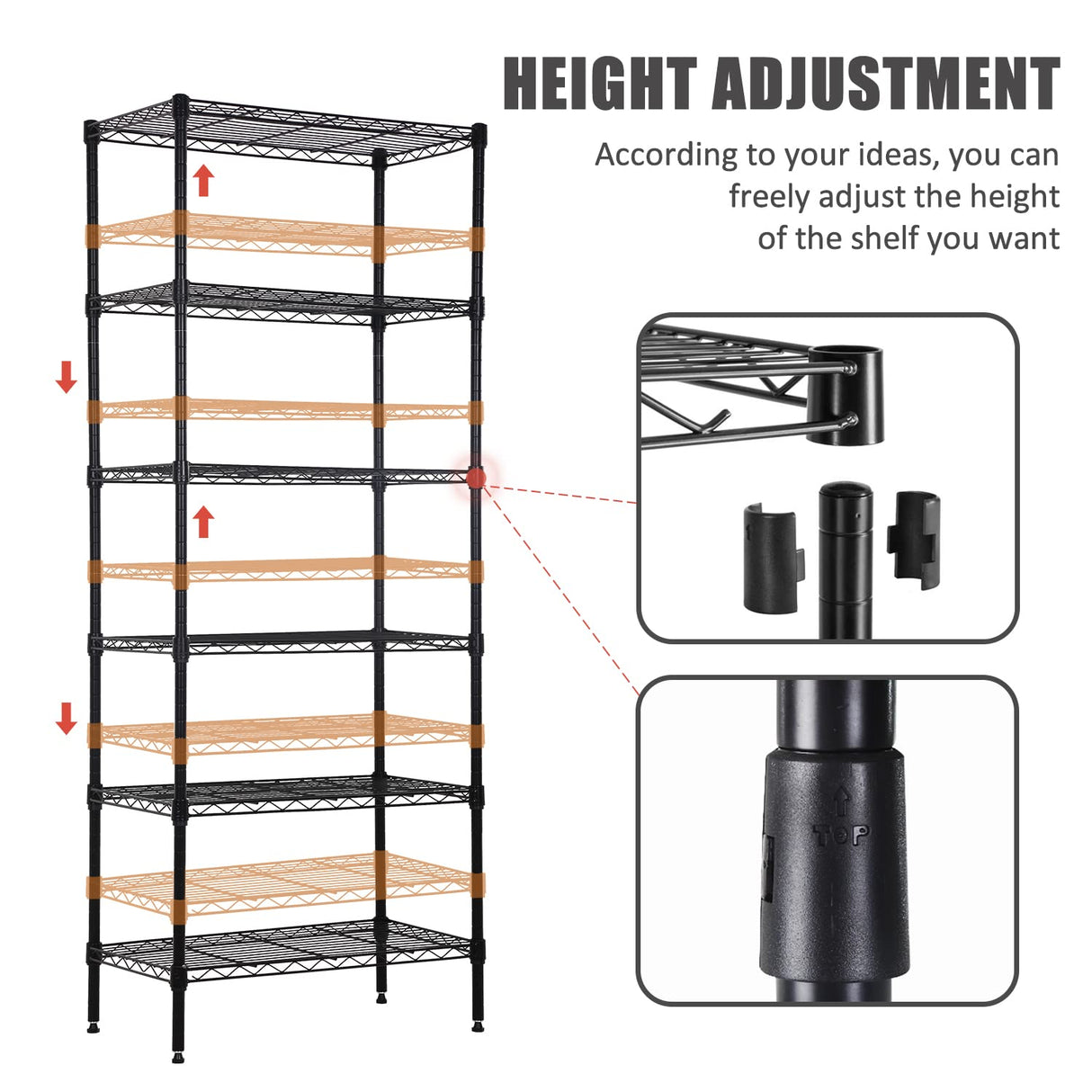 NChanmar 6-Tier Wire Shelving Unit Storage Shelves Metal Shelves 60"x23"x13" Heavy Duty Metal Storage Rack Wire Rack NSF Height Adjustable for Home Kitchen Bathroom Garage Shelving(Black) NChanmar