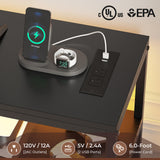 HAUOMS TV Stand for 60 Inch TV,Entertainment Center with Power Outlets and LED Lights,L Shaped Convertible Dresser with Open Shelf, 6 Drawers with PU Finish, for Living Room,Black HAUOMS