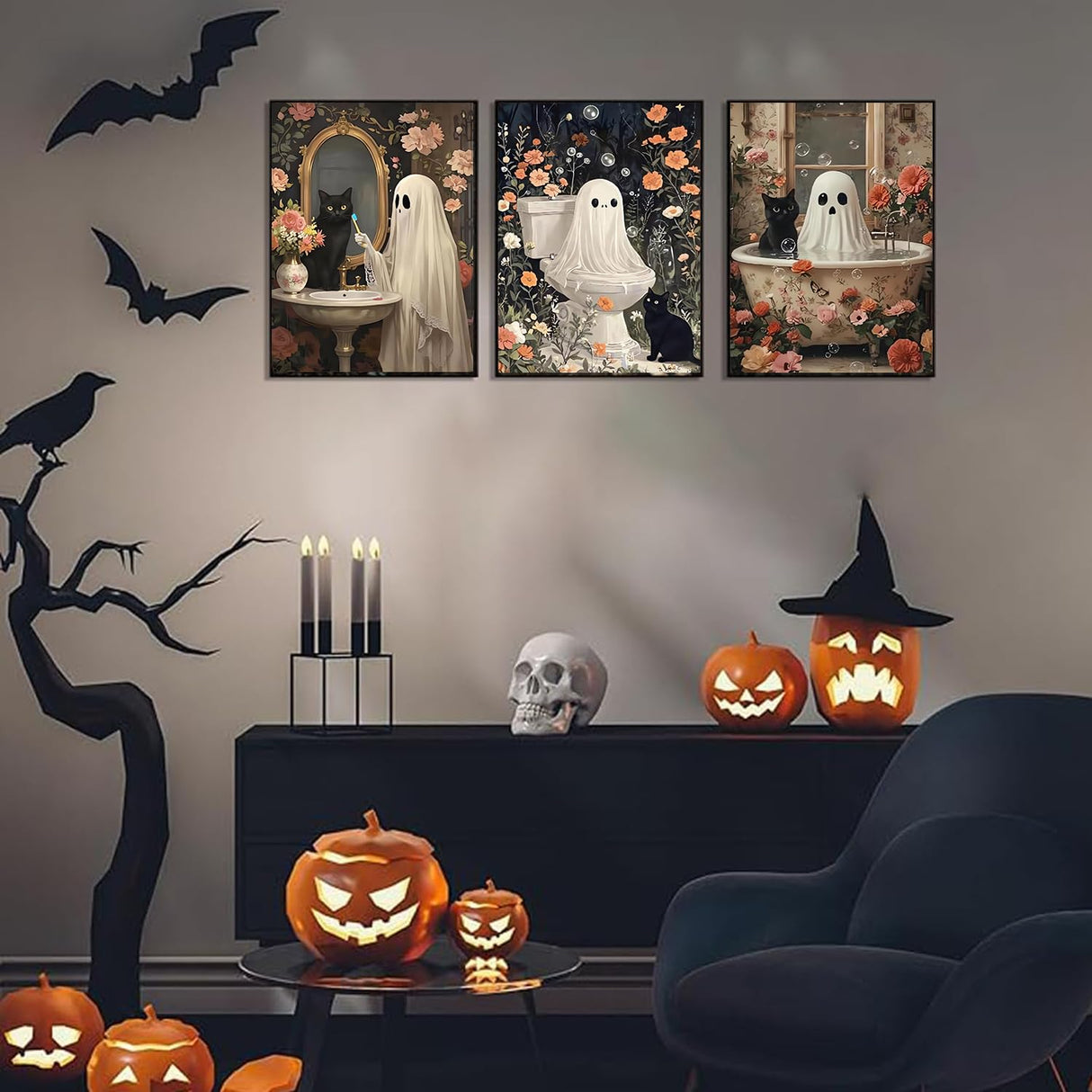 DAZZLEDOTS 3 Pack Halloween Diamond Art Kits for Adults, Halloween Diamond Painting kit for Adults Ghost Full Drill Round Gem Art 5D Diamond Dots for Home Wall Decor Gifts 12x16inch DAZZLEDOTS